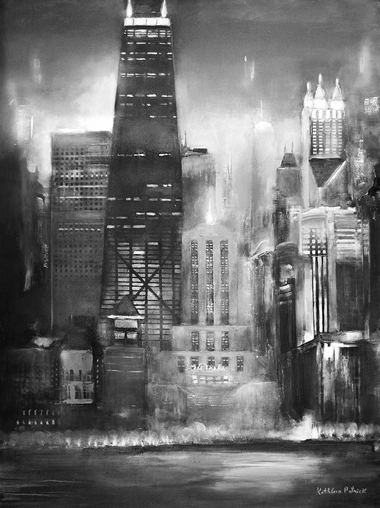 Chicago Skyline Canvas Print - "Chicago Skyline - Oak Beach" Black and White