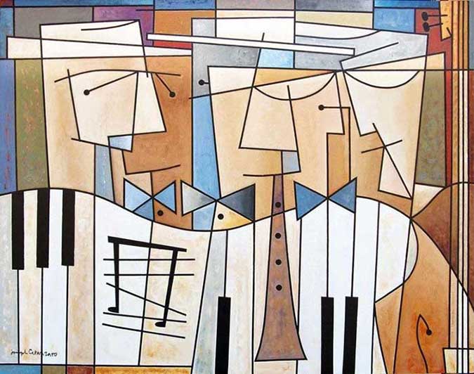 Musical Trio Cubist Art – Chicago Skyline Art