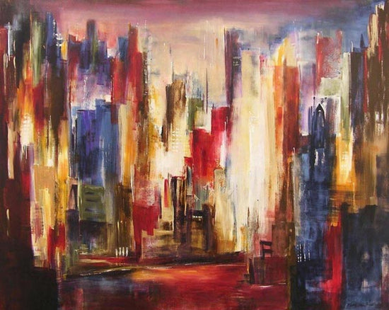 A colorful abstract Chicago painting art commission. Neutral colored custom canvas artwork is available too.