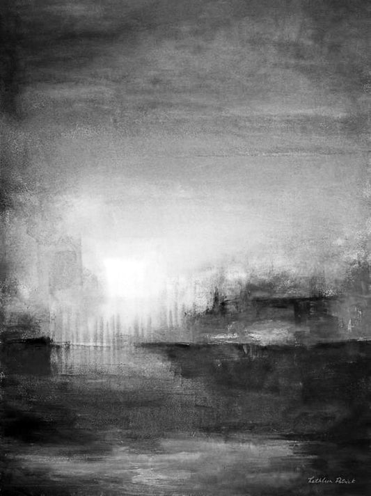 Black ansd white abstract landscape painting by artist Kathleen Patrick