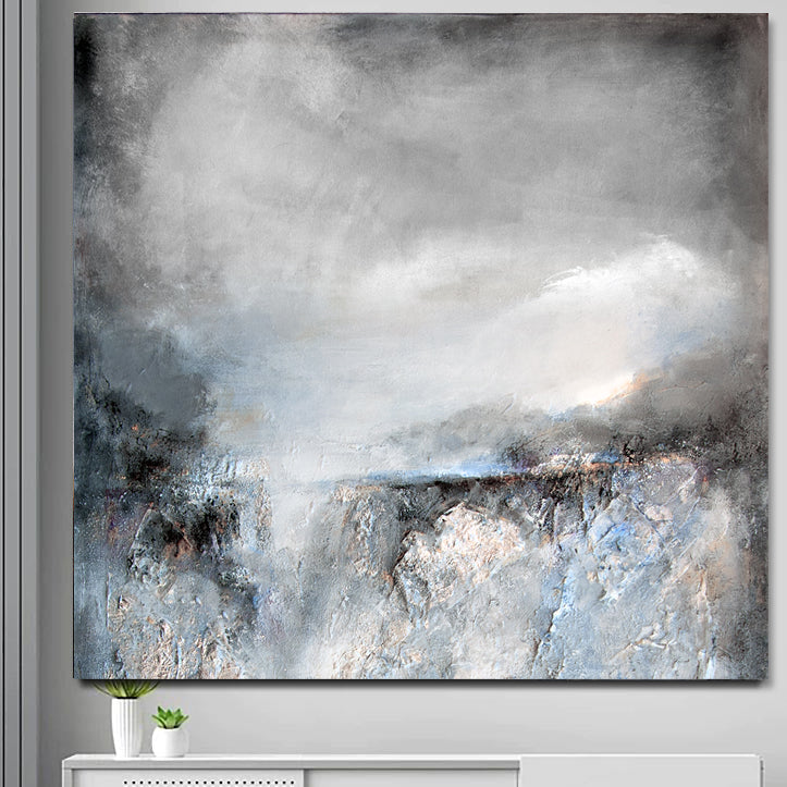 Neutral Abstract Landscape Canvas Print "In the Light of Evening" on a wall