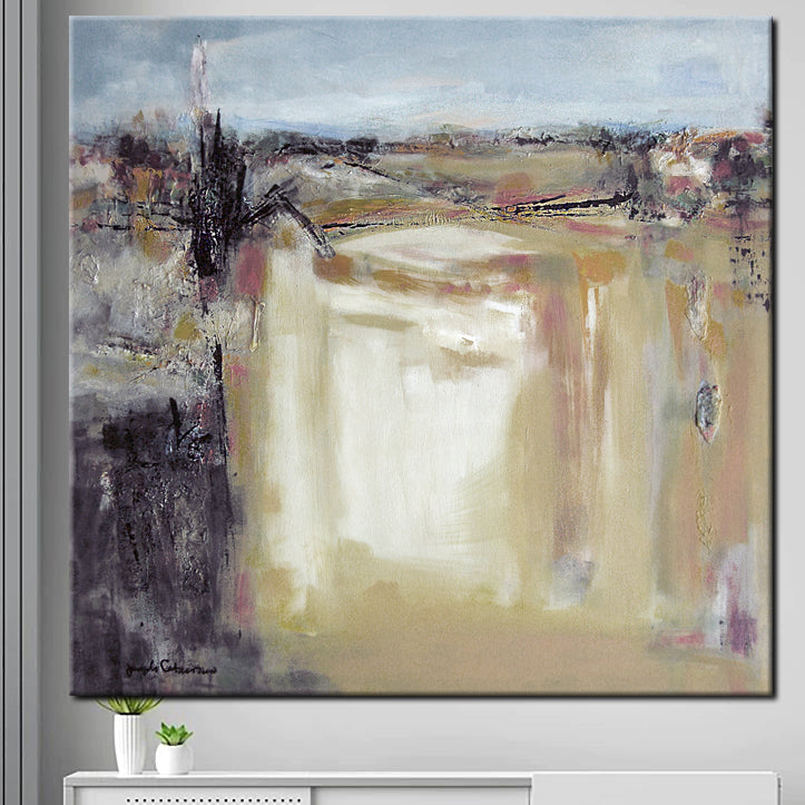 Neutral Abstract Landscape Canvas Print "From Here to There" on a wall