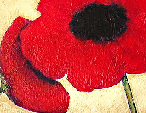 A close-up photo of the texture applied to a red poppy canvas print.