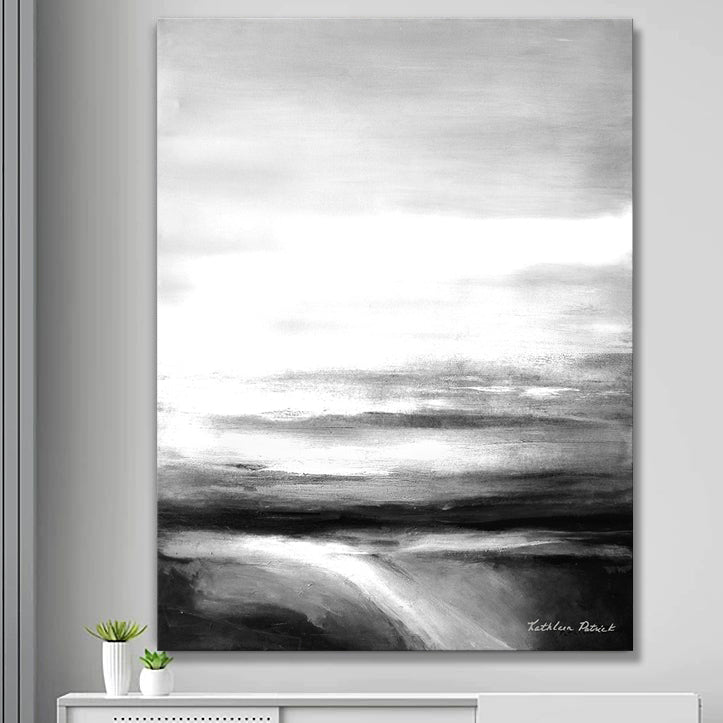 Neutral Abstract Landscape Canvas Print "In the Distance" on a wall