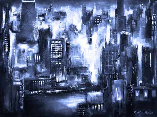 Chicago River Skyline. The bright lights of Chicago light up the Chicago River at night.