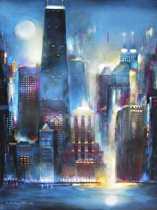 The canvas print "Moon Over Oak Beach - Chicago" was created from a recent painting by award-winning Chicago artist Kathleen Patrick.