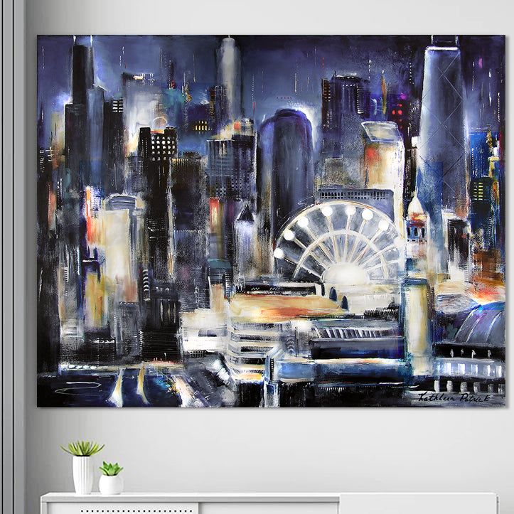 Chicago Navy Pier at Night Canvas Wrap Print
