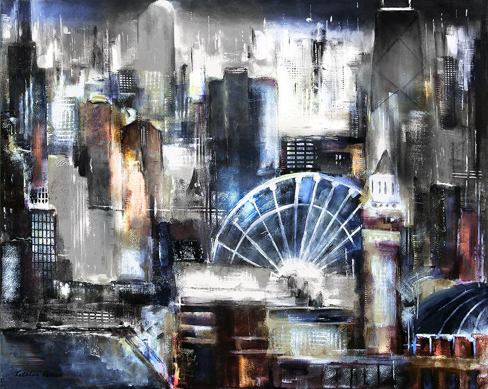 Painting print of Chicago's Navy Pier on canvas by artist Kathleen Patrick.