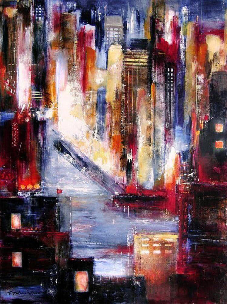This is a Chicago Skyline Canvas Print of "Chicago River - the Bridge is Up".