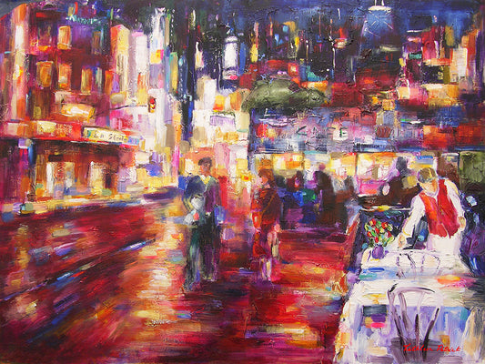 Chicago Street Scene Painting Print of Rush Street Chicago.