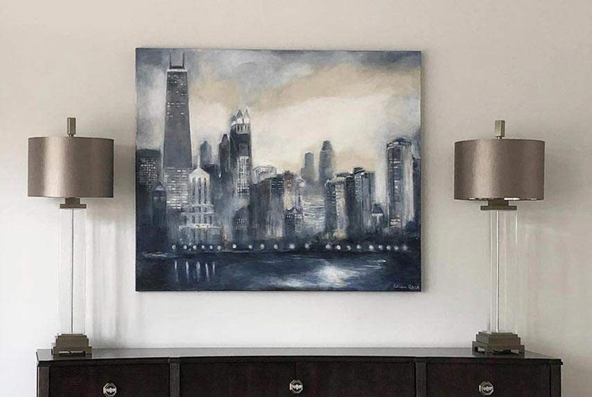 Original artwork of Chicago custom created in neutral colors.