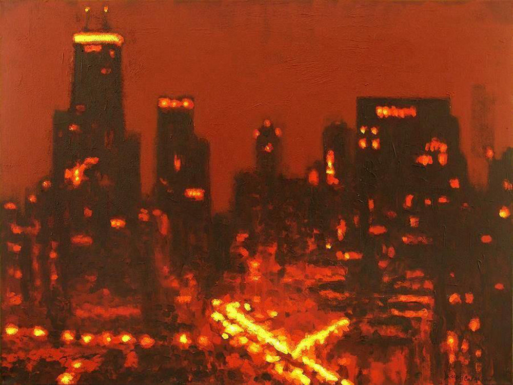 Chicago at Night Canvas Print - "Chicago Outside My Window"
