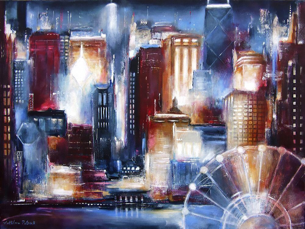A Chicago Skyline Canvas Print based on a painting titled Chicago From the Lake