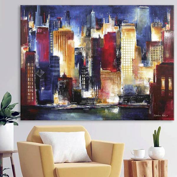 Chicago Skyline Canvas Print - a #1 Best Seller - "Windy City Nights" in a room.