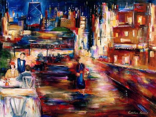 A Chicago Street Scene Canvas Print 
 titled "Tonight in the Windy City".