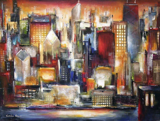 Colorful Chicago Skyline Print on Canvas. A playful,whimsical skyline painting!