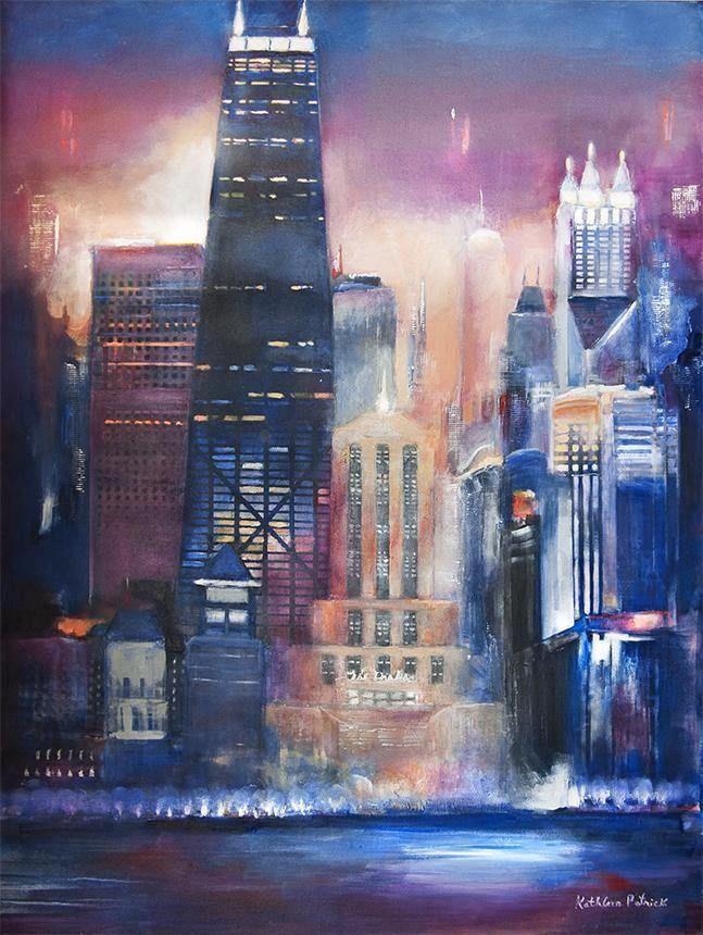 Chicago Skyline Canvas Print - "Chicago Sunset - Oak Beach".