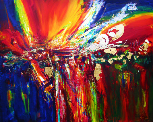 A bright colored abstract art painting print on canvas