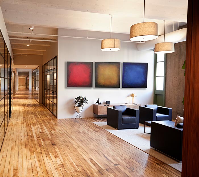 Multi-panel original customized modern artwork for business lobby.