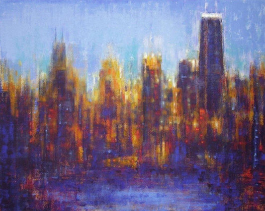 This skyline print of the city along Lake Michigan is based on a contemporary painting by Chicago artist Joseph Catanzaro.