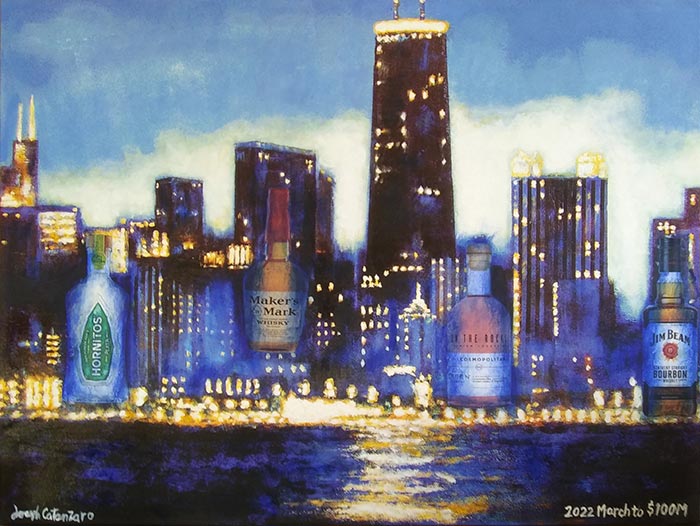Fine art commissioned painting celebrating 100 million dollars in sales created for Beam Suntory.