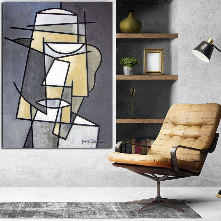Gray and Beige Cubist Wall Art