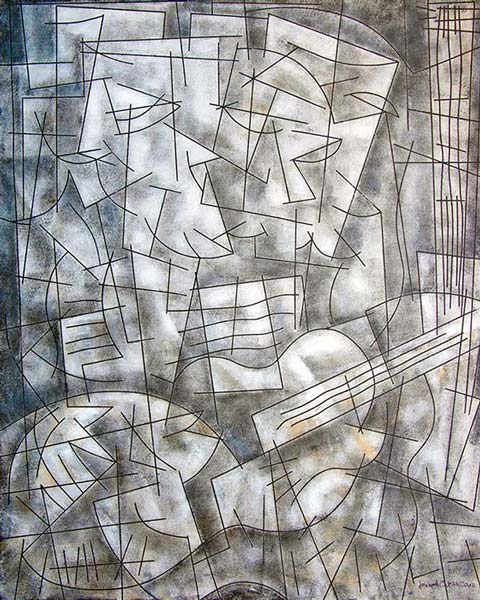 Cubist Music Art Canvas Print - "Two Guitarists"