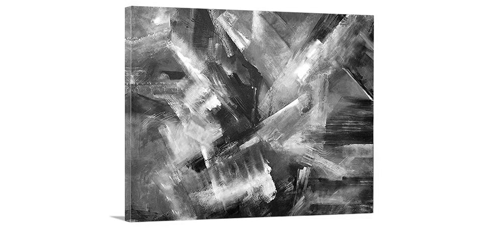 This black and white abstract canvas print is based on the original painting Elemental Forces