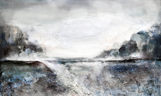 Neutral Abstract Landscape painting "Walking Toward the Sunset"