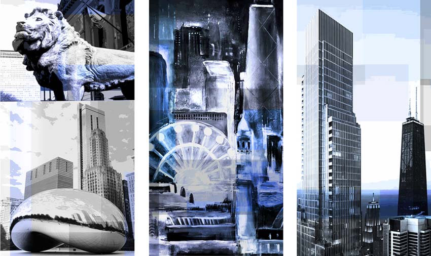 Large canvas prints of Chicago architecture and landmarks for a Chicago corporation..