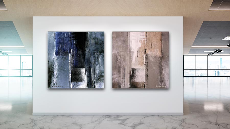 Commission a contemporary painting from the artists of Chicago Skyline Art. Custom business artwork - neutral colored paintings for a lobby.