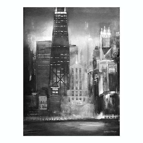 Black and white paintings of Chicago can be made to order to any size.