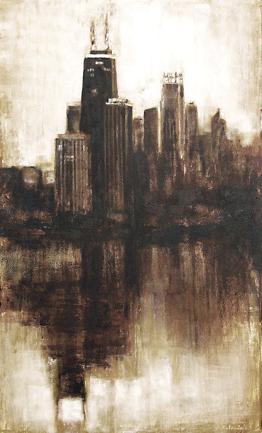 A Chicago skyline as seen from Lincoln Park painting print.