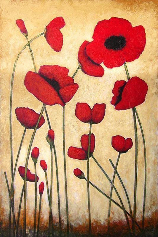 Red poppy art print on canvas.