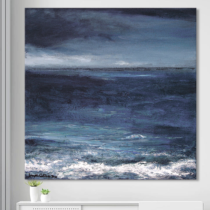 Seascape Canvas Print in Neutrals - "Late Evening Waves"