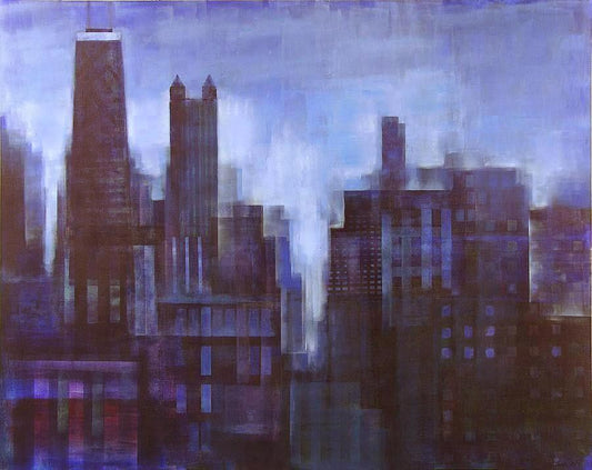 A Chicago Cityscape Canvas Painting Print titled "Blue Chicago Skyline".