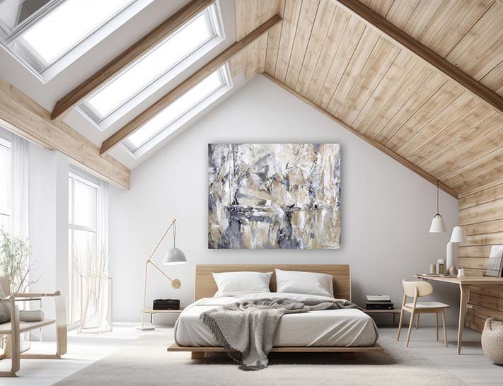 Commission a painting for your bedroom that you'll love to start the day with.