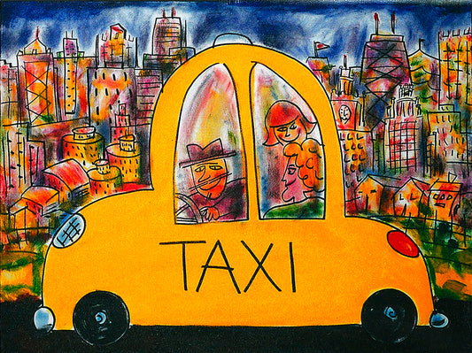 Colorful Chicago Taxi Street Scene Canvas Print - On The Magnificent Mile