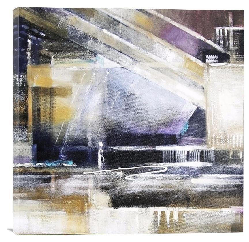 Abstract City Canvas Print - Neutral Colors - "When the Bridge is Up" - Chicago Skyline Art