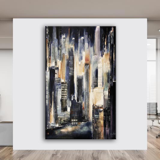 "Chicago River Tonight" Artist Enhanced Canvas Print