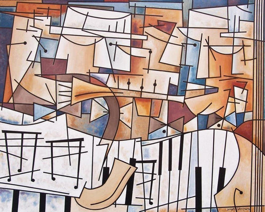 Music art canvas print - from an original cubist painting by Chicago artist Joseph Catanzaro. This work is now available as a canvas art print