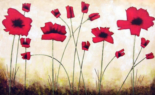 Red Poppy Painting Canvas Print - "Playful Poppies" - Chicago Skyline Art