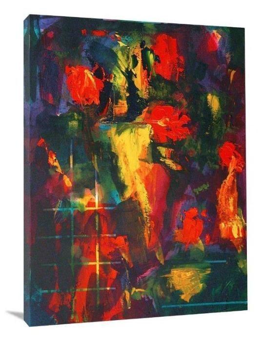 Abstract Floral Art Canvas Print - "Bright Red Roses in a Vase" - Chicago Skyline Art
