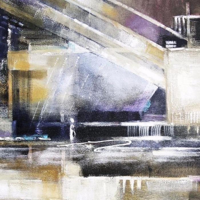 Abstract City Canvas Print - Neutral Colors - "When the Bridge is Up" - Chicago Skyline Art