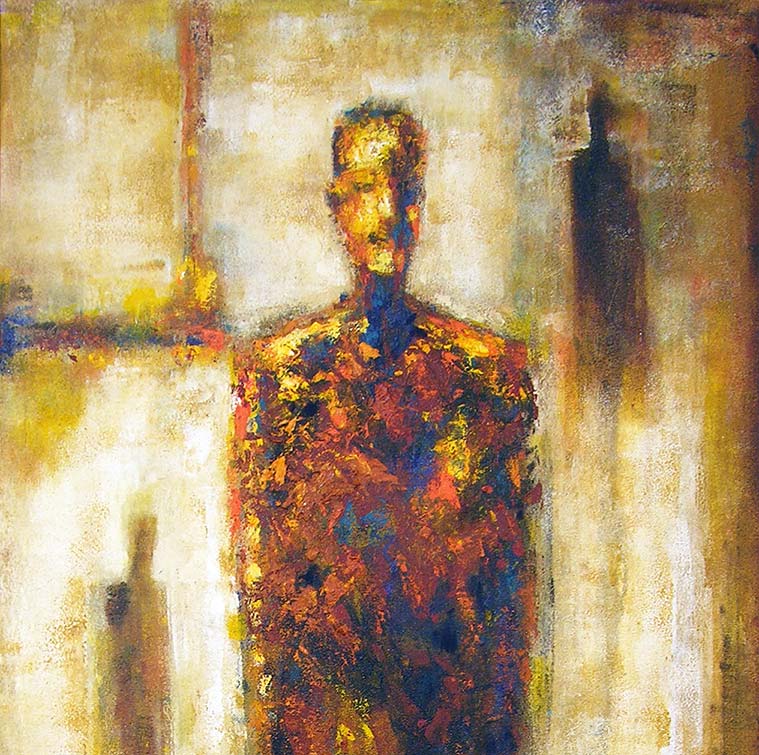 Close up - Figurative Painting - "Walking Downtown" by artist Joseph Catanzaro