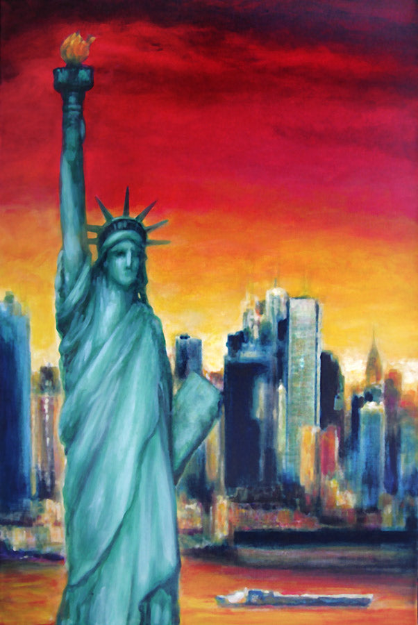 New York Skyline Print on Canvas - "Statue of Liberty"