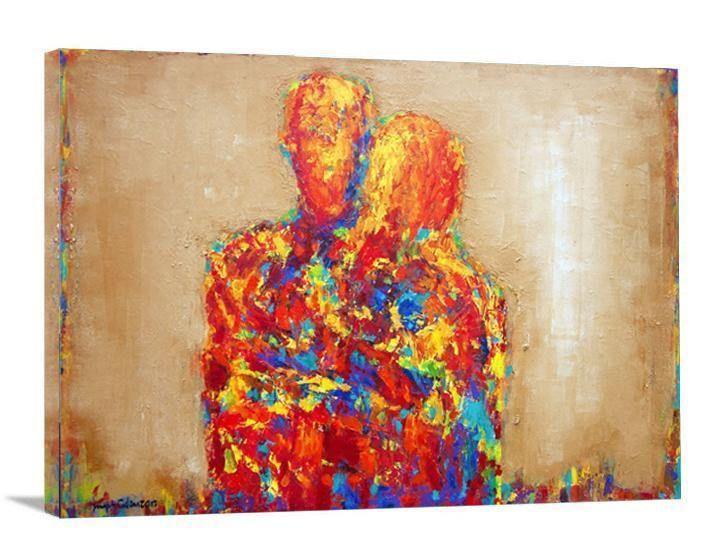 Colorful Romantic Art Couple Painting Print - "This Special Moment Together" - Chicago Skyline Art