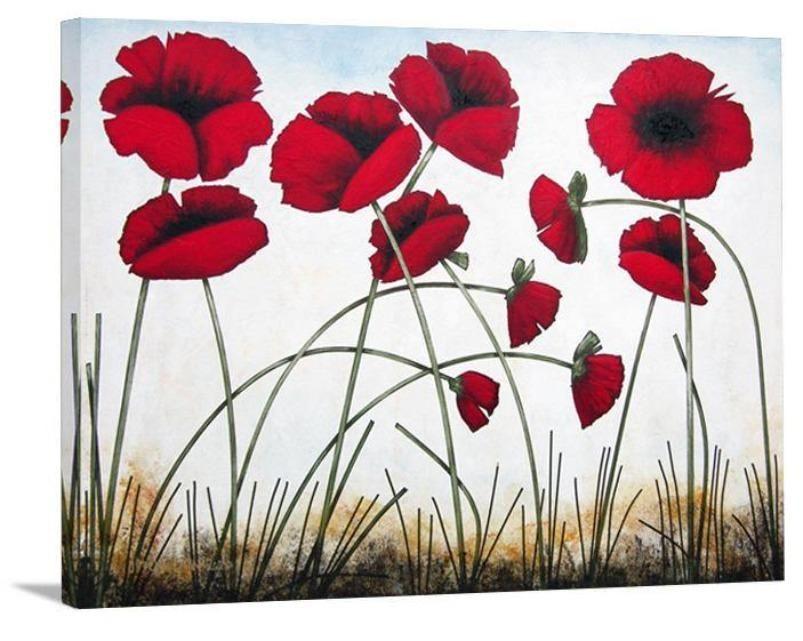 Red Poppy Wall Art Print -  "Early Summer Poppies" - Chicago Skyline Art