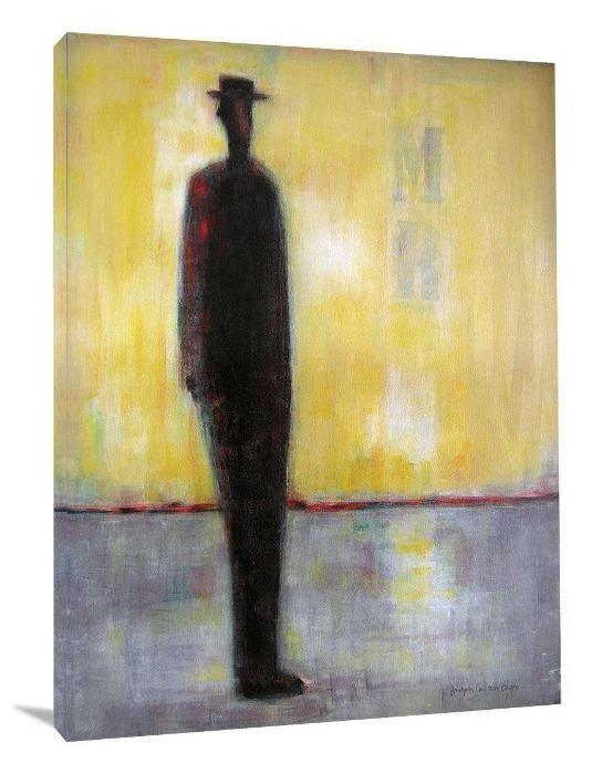 Folk Art Canvas Print of Man with Hat- "Mr. Man" - Chicago Skyline Art