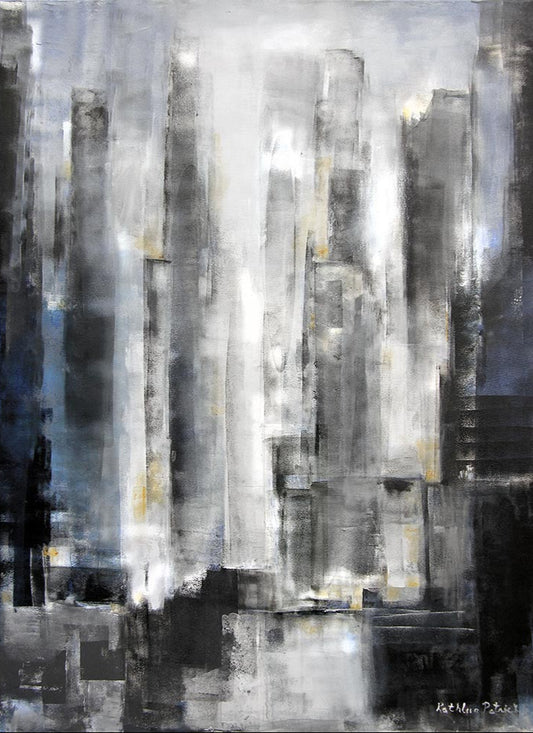 Neutral Abstract Cityscape Artwork "Somewhere in the City"